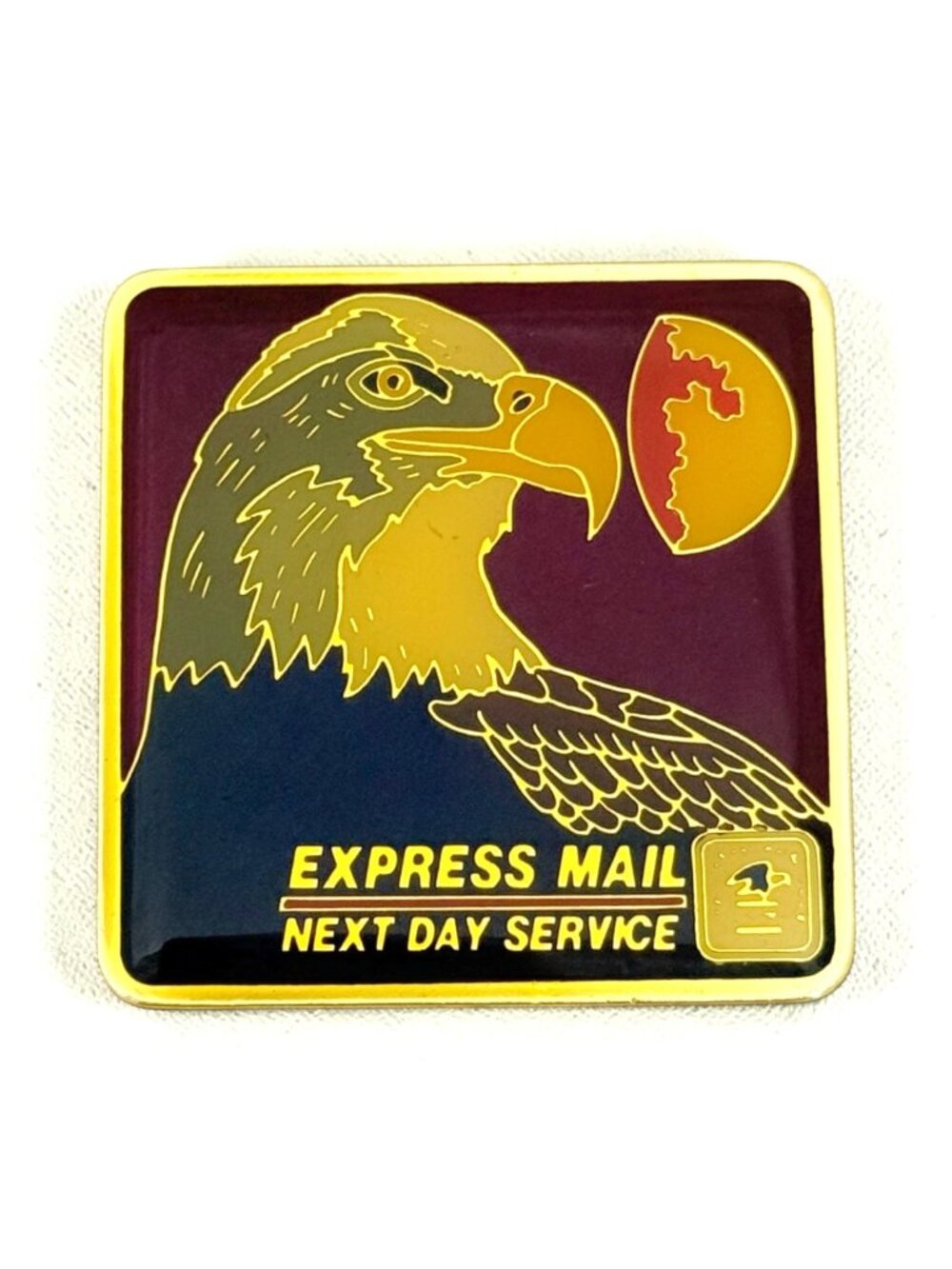 USPS Express Mail Eagle Enamel Gold Tone Lapel Pin Resin Sealed Circa 1983